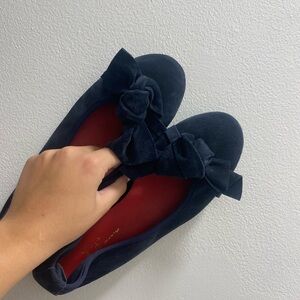 Navy Bow Ballet Flats - Women's Suede-Look Slip-Ons